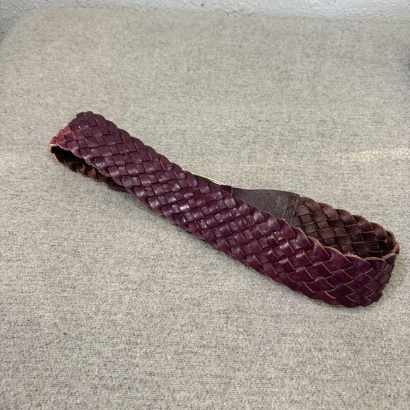 Rough Roses Belt Women 32 Wine Woven Leather Gold Buckle Western Boho Bohemian - Picture 2 of 6